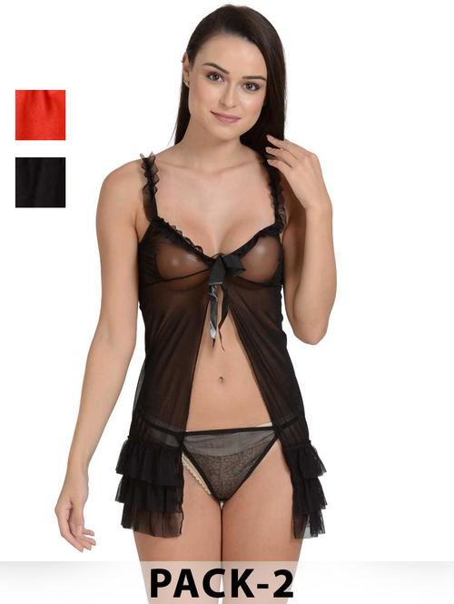 women pack of 2 solid shoulder strap babydoll - 22030947 - Very Small Image - 1