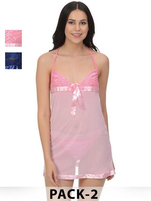 women pack of 2 solid shoulder strap lace babydoll - 22030948 - Very Small Image - 1