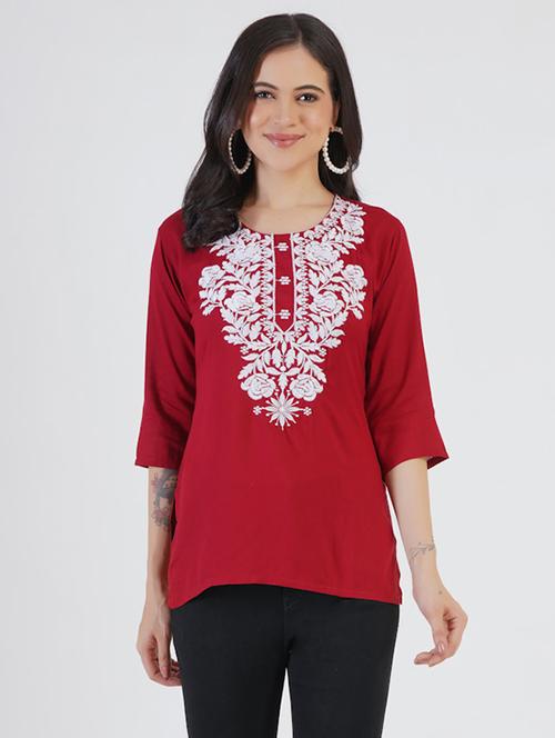 women chikankari three quarter sleeve straight kurti - 22030972 - Very Small Image - 1