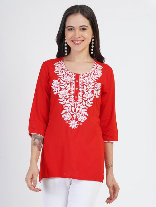 women chikankari three quarter sleeve straight kurti - 22030976 - Very Small Image - 1