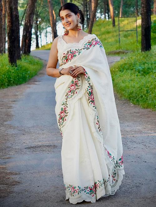 women solid with bordered saree with blouse - 22031004 - Very Small Image - 1