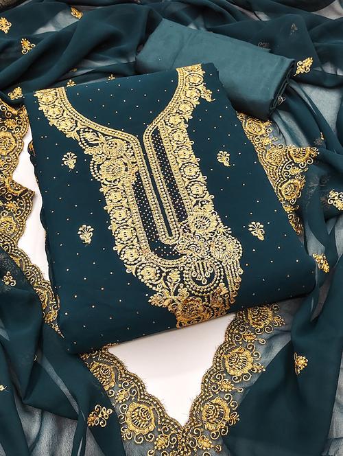 women solid with work embroidered unstitched suit set - 22031635 - Very Small Image - 1