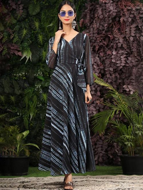 women printed long sleeve fit & flare dress - 22031650 - Very Small Image - 1