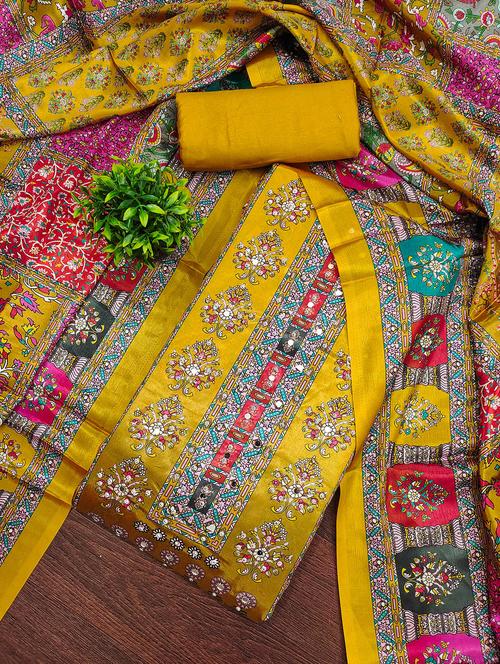 women printed sequined unstitched suit set - 22031673 - Very Small Image - 1