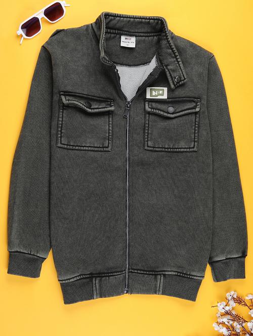 boys solid mandarin neck long sleeve jacket - 22031943 - Very Small Image - 1