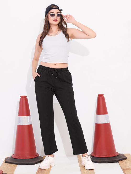 women black solid mid rise track pant - 22033316 - Very Small Image - 1