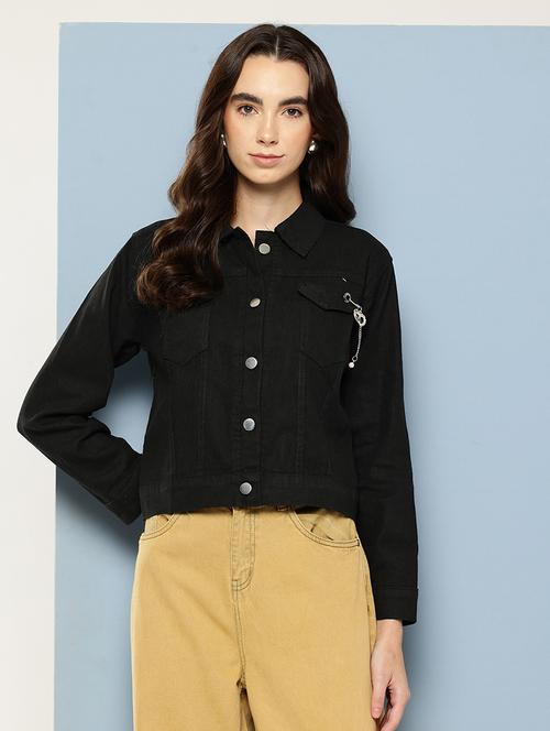 women solid long sleeve denim jacket - 22033736 - Very Small Image - 1