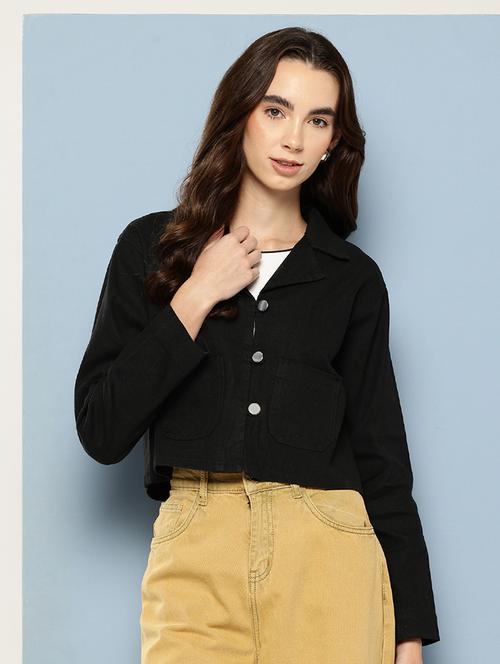 women solid long sleeve denim jacket - 22033739 - Very Small Image - 1