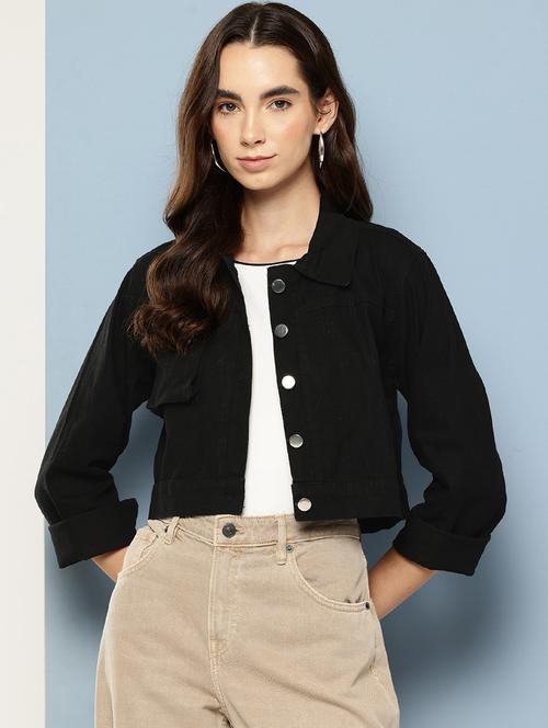 women solid long sleeve denim jacket - 22033741 - Very Small Image - 1