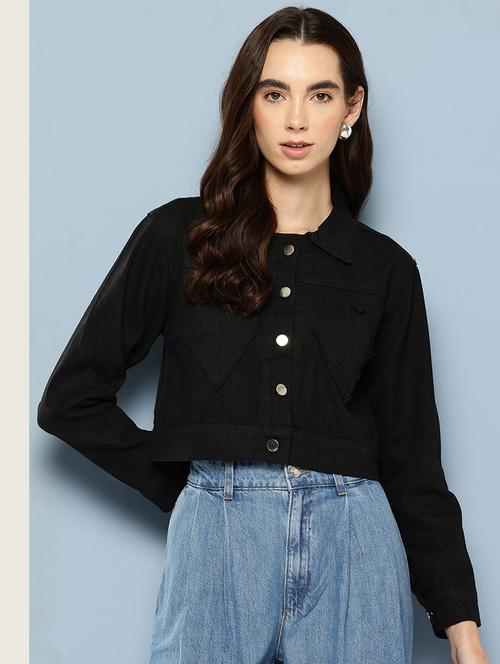 women solid long sleeve denim jacket - 22033746 - Very Small Image - 1