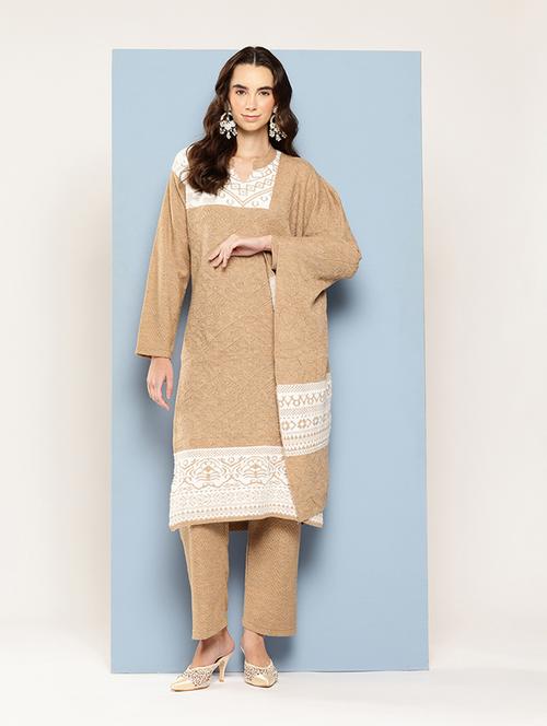 women self design long sleeve kurta pant with dupatta set - 22033753 - Very Small Image - 1