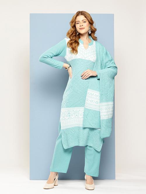women self design long sleeve kurta pant with dupatta set - 22033754 - Very Small Image - 1