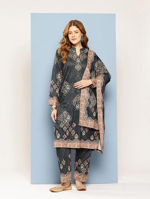 women self design long sleeve kurta pant with dupatta set - 22033760 - Very Small Image - 1