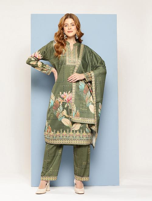 women self design long sleeve kurta pant with dupatta set - 22033761 - Very Small Image - 1