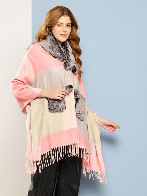 women self designed pink wool poncho - 22033766 - Very Small Image - 1