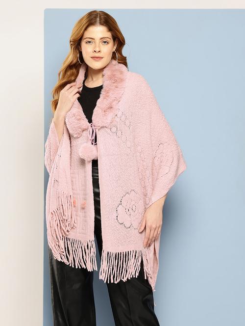 women self designed pink wool poncho - 22033771 - Very Small Image - 1