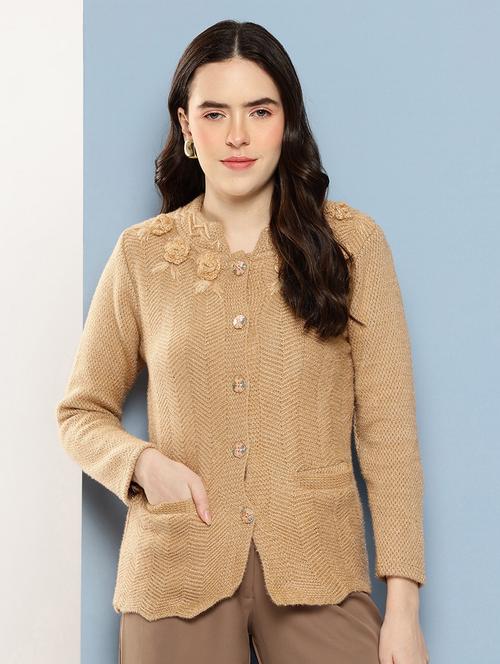 women self design long sleeve cardigan - 22033793 - Very Small Image - 1