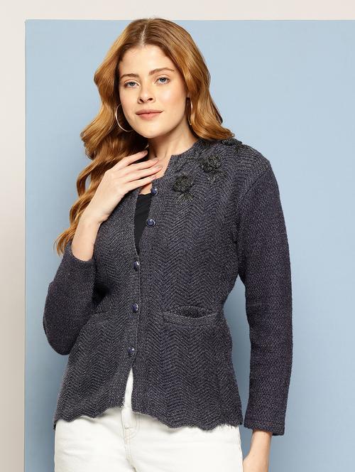 women self design long sleeve cardigan - 22033795 - Very Small Image - 1