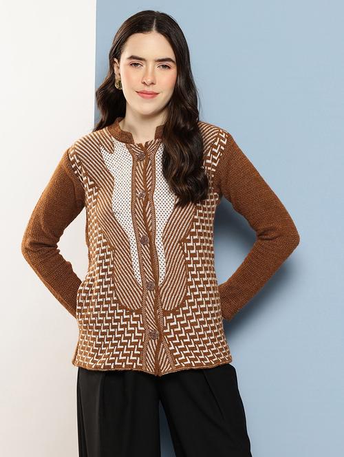 women self design long sleeve cardigan - 22033798 - Very Small Image - 1