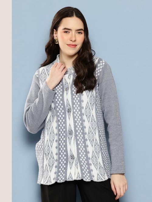 women self design long sleeve cardigan - 22033824 - Very Small Image - 1