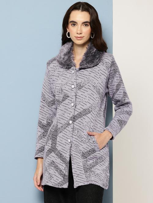 women self design long sleeve cardigan - 22033832 - Very Small Image - 1