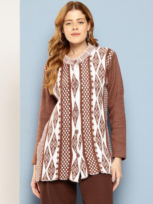 women self design long sleeve cardigan - 22033845 - Very Small Image - 1