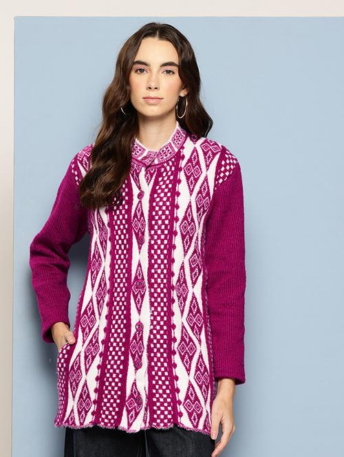 women self design long sleeve cardigan - 22033849 - Very Small Image - 1