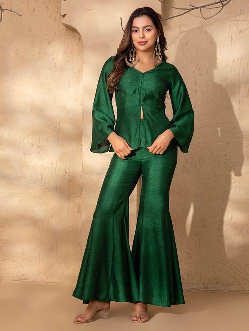 women solid bell sleeve ethnic co-ord set - 22035128 - Very Small Image - 1