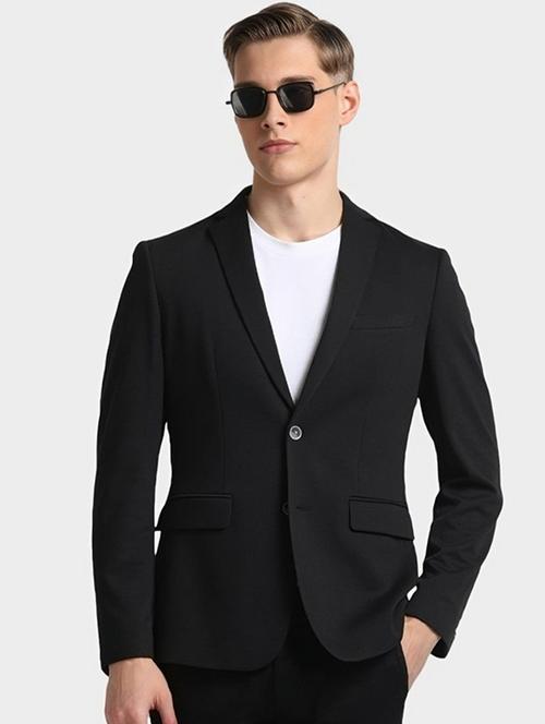men black solid long sleeve single breasted blazer - 22035204 - Very Small Image - 1
