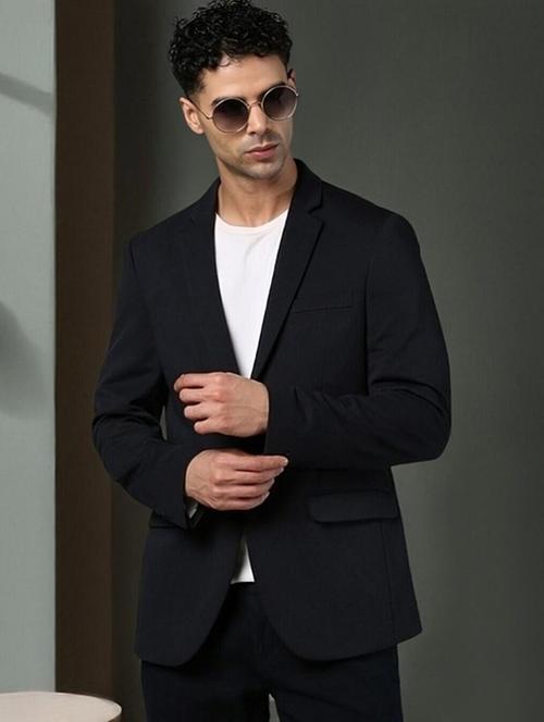 men black solid long sleeve single breasted blazer - 22035207 - Very Small Image - 1
