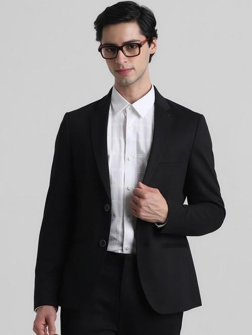 men black solid long sleeve single breasted blazer - 22035210 - Very Small Image - 1