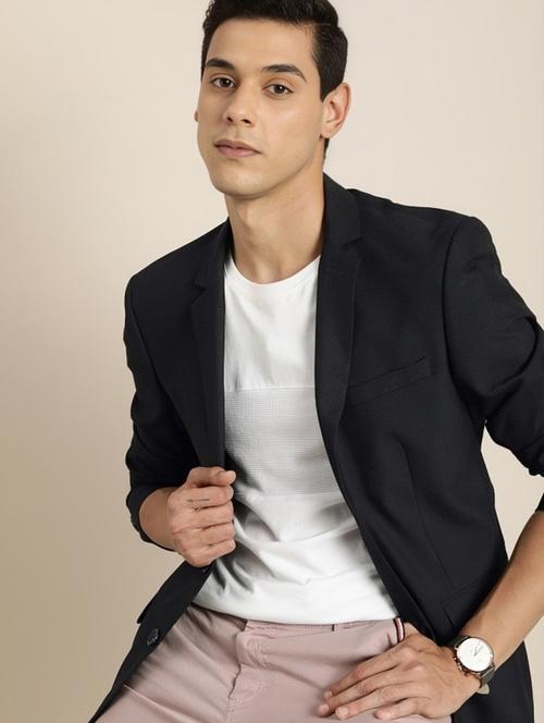 men black solid long sleeve single breasted blazer - 22035212 - Very Small Image - 1