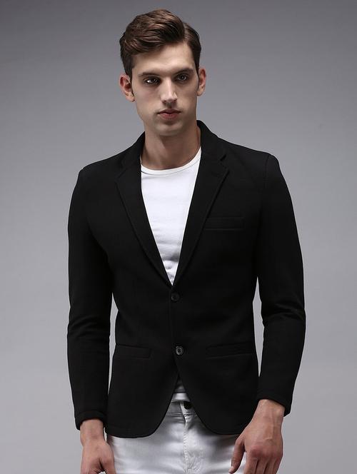men black solid long sleeve single breasted blazer - 22035218 - Very Small Image - 1