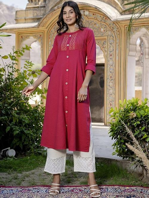 women solid three quarter sleeve straight kurta - 22035239 - Very Small Image - 1