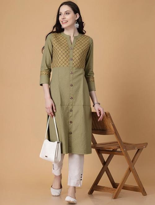 women solid three quarter sleeve straight kurta - 22035285 - Very Small Image - 1