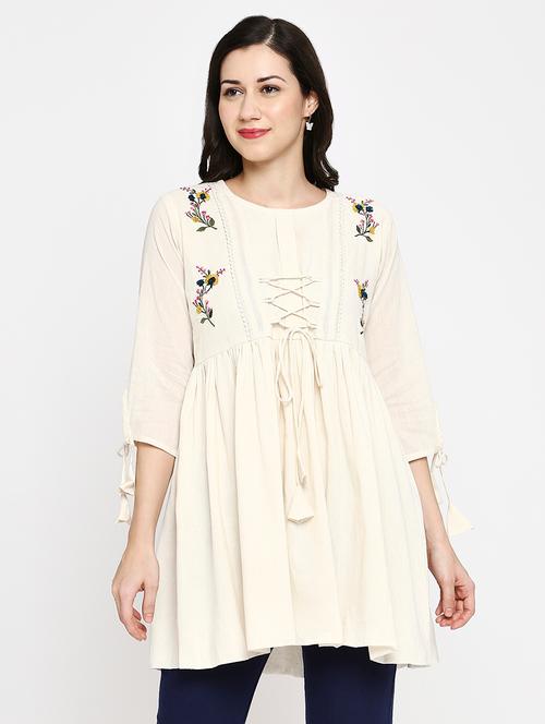 women embroidered three quarter sleeve ethnic top - 22035304 - Very Small Image - 1