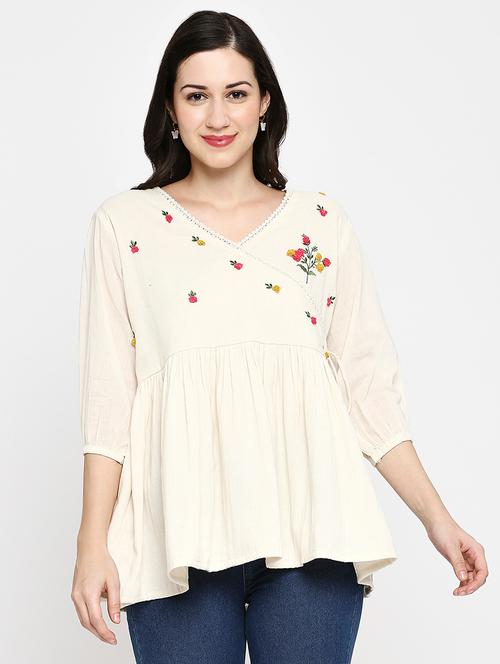 women embroidered three quarter sleeve ethnic top - 22035307 - Very Small Image - 1