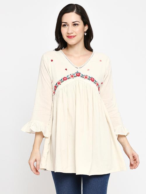 women embroidered three quarter sleeve ethnic top - 22035308 - Very Small Image - 1