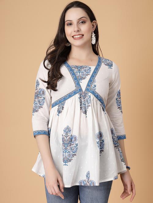women printed three quarter sleeve flared kurti - 22035430 - Very Small Image - 1