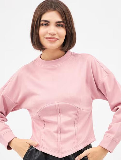 women pink solid long sleeve sweatshirt - 22036502 - Very Small Image - 1