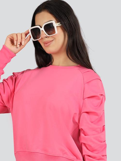 women pink solid long sleeve sweatshirt - 22036508 - Very Small Image - 1