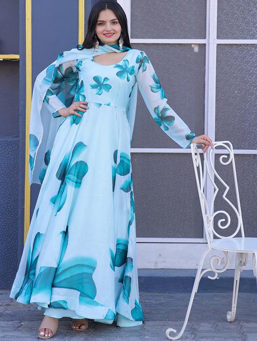 women floral print long sleeve anarkali kurta and dupatta set - 22036623 - Very Small Image - 1