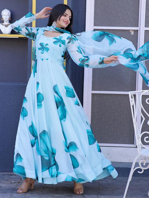 women floral print long sleeve anarkali kurta and dupatta set - 22036625 - Very Small Image - 1