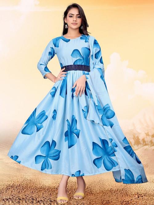 Women Floral Print Long Sleeve Anarkali Kurta And Dupatta Set - 22036643 - Very Small Image - 1
