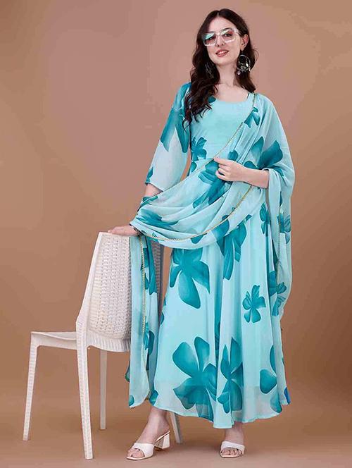 women floral print long sleeve anarkali kurta and dupatta set - 22036659 - Very Small Image - 1