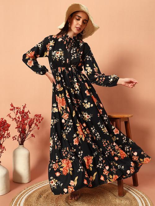 women floral printed long sleeve tiered maxi dress - 22036726 - Very Small Image - 1