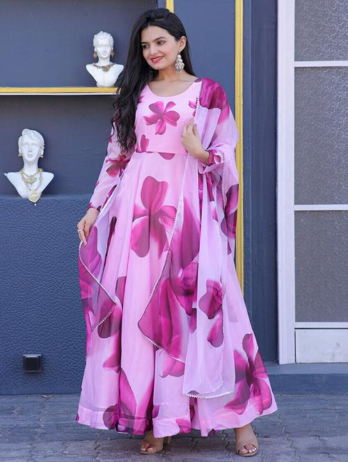 Women Floral Printed Long Sleeve Kurta Dupatta Set - 22036740 - Very Small Image - 1