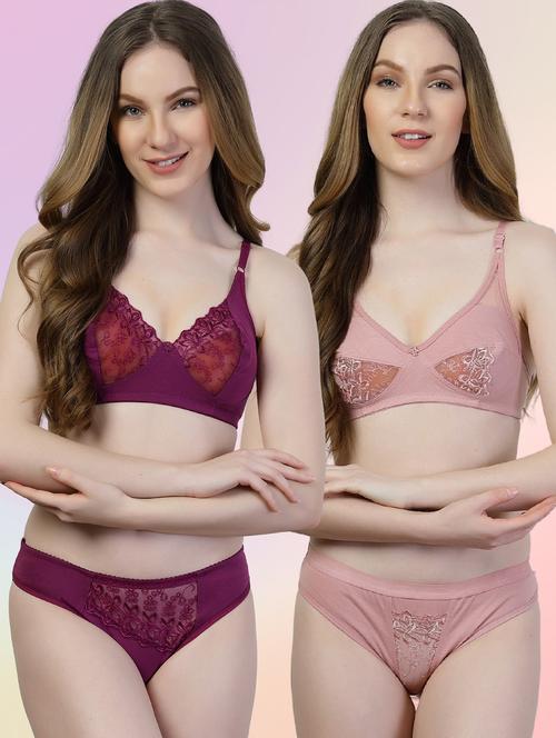 women pack of 2 solid bras and panty set - 22036902 - Very Small Image - 1
