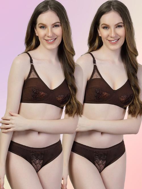 women pack of 2 solid bras and panty set - 22036903 - Very Small Image - 1