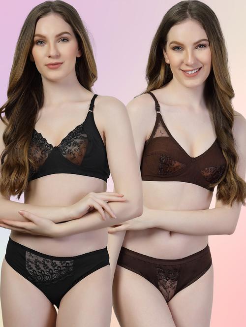 women pack of 2 solid bras and panty set - 22036906 - Very Small Image - 1